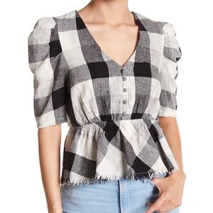 Moon River black white check plaid peplum top